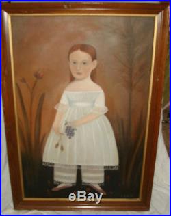 Arthur Glazier Folk Art Original Painting Young girl Primitive Large