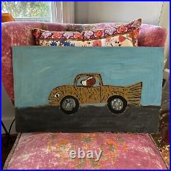 Artist EARL SWANIGAN Dog Driving Fish Car painting