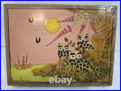Arturo Alcala Painting Gouache On Wood Three Cheetahs 8 x 6 Mexican Folk Art