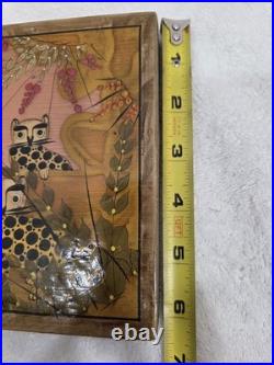 Arturo Alcala Painting Gouache On Wood Three Cheetahs 8 x 6 Mexican Folk Art