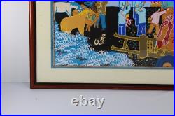Asian Chinese Festival Folk Art Farmer Watercolor Painting Seal Marks Signed