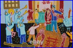 Asian Chinese Festival Folk Art Farmer Watercolor Painting Seal Marks Signed