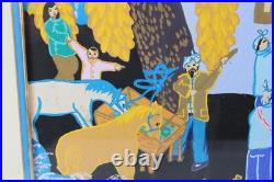 Asian Chinese Festival Folk Art Farmer Watercolor Painting Seal Marks Signed