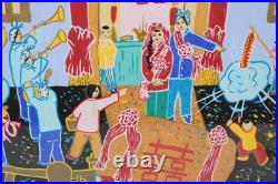 Asian Chinese Festival Folk Art Farmer Watercolor Painting Seal Marks Signed