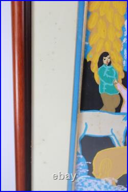 Asian Chinese Festival Folk Art Farmer Watercolor Painting Seal Marks Signed