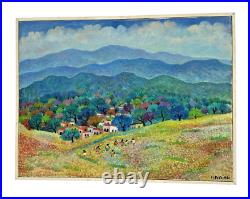 Aurelio Pescina Mexican Countryside Painting, Women Working in Colorful Landscape Aurelio Pescina Mexican Countryside Painting, Women Working in Colorful Landscape