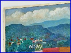 Aurelio Pescina Signed Mexican Town Market Painting, Tianguis Scene with Hills