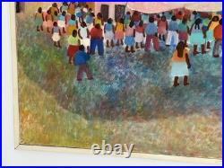 Aurelio Pescina Signed Mexican Town Market Painting, Tianguis Scene with Hills