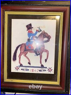 Authentic Fraktur 1842 Call To Arms Folk Art Dated Framed Battalion Day Scene