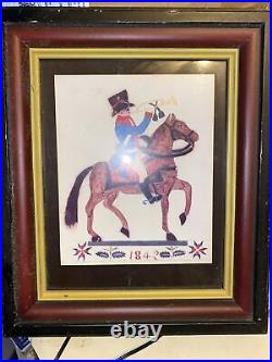 Authentic Fraktur 1842 Call To Arms Folk Art Dated Framed Battalion Day Scene