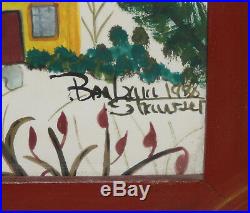 BARBARA STRAWSER- PA Folk Artist-Original Signed Gouache-Sheep/House Landscape