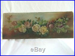 BIG 24 Antique Victorian Oil Painting Country Folk Art Still LIfe Roses Floral