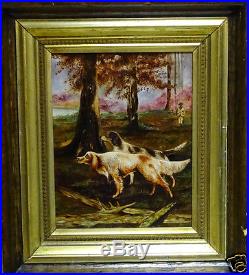 B. K. Schnitzer (US, 19th C.) Folk Art Oil Painting Colonial Hunting Dog Scene