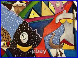 B Klein 1993 Folk Art Painting On Board Frame Is Painted As Well Awesome