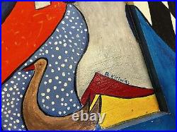 B Klein 1993 Folk Art Painting On Board Frame Is Painted As Well Awesome