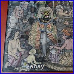 Bali Balinese Folk Art Painting Framed Ubud Style Art 17x19 Market Festival