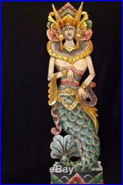 Balinese Mermaid Goddess Wall Panel Hand carved Painted wood Bali folk Art