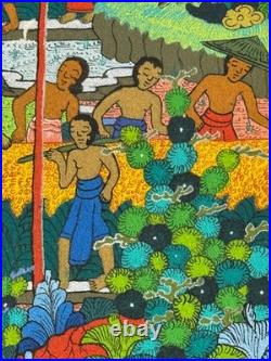 Balinese Painting by I Ketut Teker Ubud Bali Rice Harvest Scene