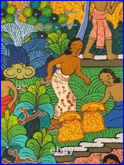 Balinese Painting by I Ketut Teker Ubud Bali Rice Harvest Scene