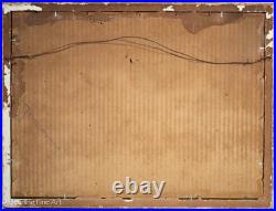 Beautiful Antique Folk Painting of Riverside Home in Vast Landscape, Framed