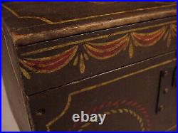 Beautiful Small Antique Paint Decorated Dome Top Document Box Folk Art