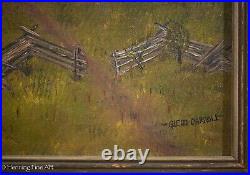 Beautiful Vintage Folk Art Oil Painting of Traditional Log Cabin Signed & Lovely
