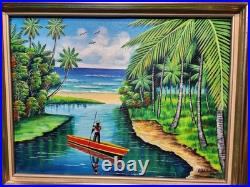 Beautiful Vintage Jamaica Oil Painting Landscape Signed 05 Tree Seascape, Folksy