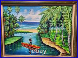 Beautiful Vintage Jamaica Oil Painting Landscape Signed 05 Tree Seascape, Folksy