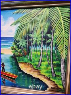 Beautiful Vintage Jamaica Oil Painting Landscape Signed 05 Tree Seascape, Folksy