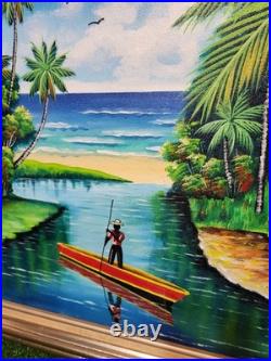 Beautiful Vintage Jamaica Oil Painting Landscape Signed 05 Tree Seascape, Folksy