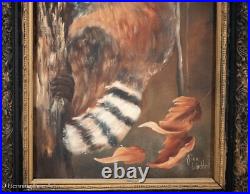 Beautiful Vintage Naive Folk Art Oil Painting of a Raccoon in a Tree, Framed Beautiful Vintage Naive Folk Art Oil Painting of a Raccoon in a Tree, Framed