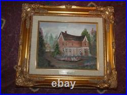 Beautifully framed Old Victorian Americana Folk Art Oil Painting Worldwide