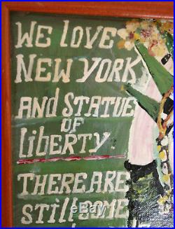 Bertha A. Halozan Outsider Folk Art Statue of Liberty Painting Signed 1999