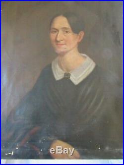 Big 30 Antique Original Oil Painting Lady Portrait Country Primitive Folk Art