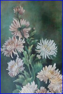 Big 35 Antique Victorian Folk Art Oil Painting Country Still Life Floral Framed