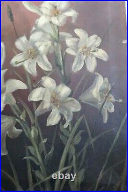 Big Antique Oil Painting Still Life Floral Victorian Country Folk Art Primitive