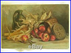Big Antique Original Oil Painting Picture Victorian Folk Art Still Life Fruit