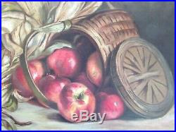 Big Antique Original Oil Painting Picture Victorian Folk Art Still Life Fruit
