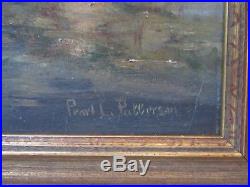 Big Original Vintage Oil Painting Signed Sailboats Beach Landscape Folk Art