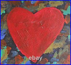 Big Red Heart Floating Sea Vintage Folk Art Outsider Painting Tate