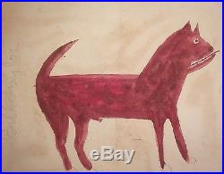 Bill Traylor Old Folk Art Outsider Art Painting of Dog. Signed Self Taught