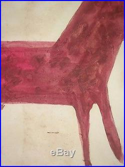 Bill Traylor Old Folk Art Outsider Art Painting of Dog. Signed Self Taught