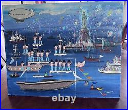 Billie Hutt- Folk Art 16x20 Original Painting Not Signed 1976 Statue Of Liberty