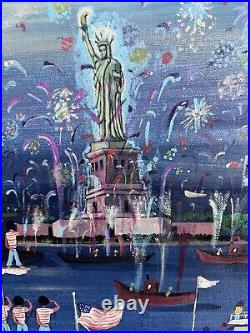 Billie Hutt- Folk Art 16x20 Original Painting Not Signed 1976 Statue Of Liberty