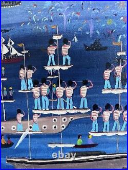 Billie Hutt- Folk Art 16x20 Original Painting Not Signed 1976 Statue Of Liberty