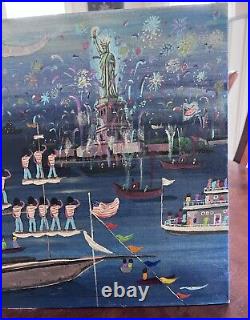 Billie Hutt- Folk Art 16x20 Original Painting Not Signed 1976 Statue Of Liberty