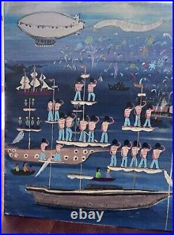 Billie Hutt- Folk Art 16x20 Original Painting Not Signed 1976 Statue Of Liberty