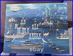 Billie Hutt- Folk Art 16x20 Original Painting Not Signed 1976 Statue Of Liberty