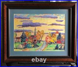 Birdseye Farm View Folk Watercolor signed