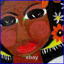 Black Folk Art Angel Outsider Art Primitive Folk Painting Signed Canvas